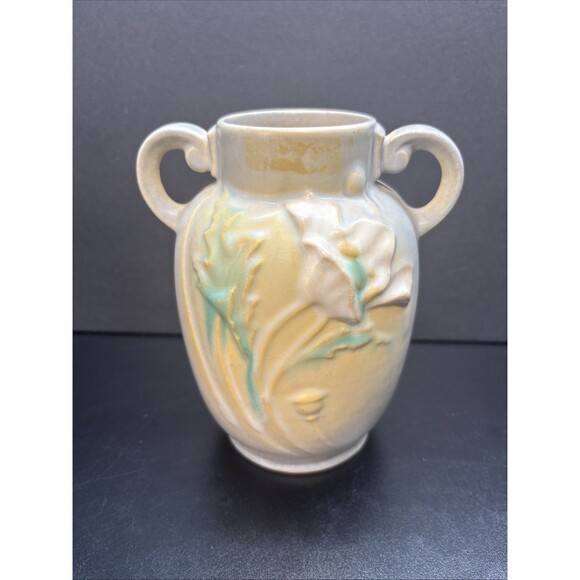 Vintage Roseville Blue White Poppy Vase #867-6 - Picture 4 of 6